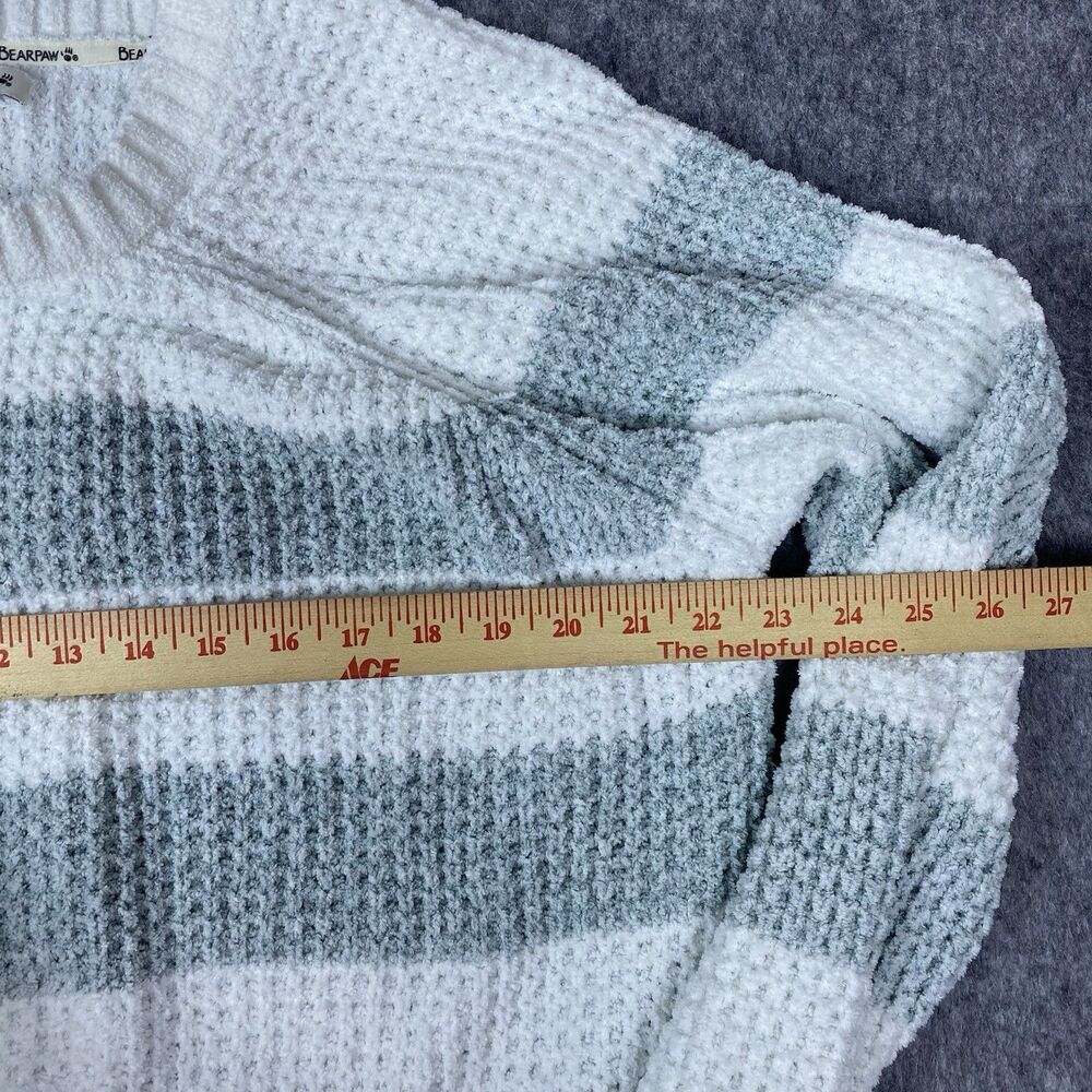 Bearpaw Women’s Chenille Sweater Chunky Knit Striped White & Gray Size Large - Picture 6 of 11